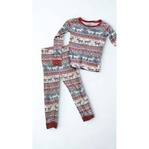 PJ Place 3T Boy/Girl Fair Isle Moose Thermal Pajamas Set - Gray/Red